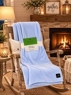 kate spade Light Blue Plush Throw Blanket